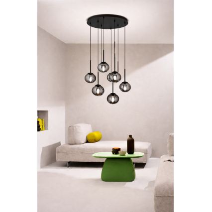 Ondaluce - Żyrandol na lince JEWEL 8xE14/10W/230V śr. 70 cm czarny/przydymiony