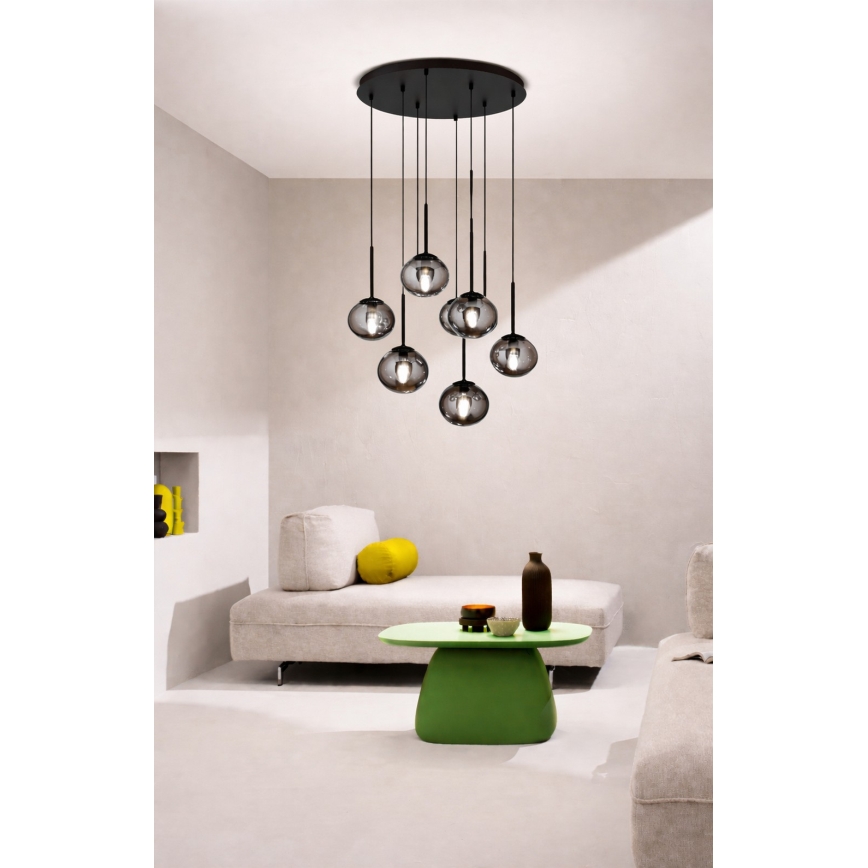 Ondaluce - Żyrandol na lince JEWEL 8xE14/10W/230V śr. 70 cm czarny/przydymiony