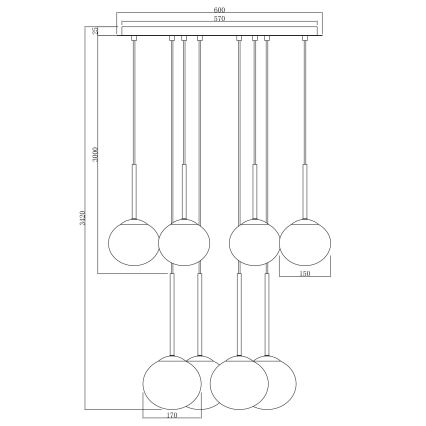Ondaluce - Żyrandol na lince JEWEL 8xE14/10W/230V śr. 70 cm czarny/przydymiony