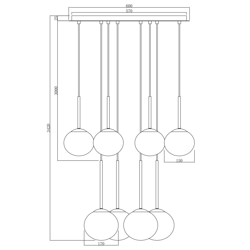 Ondaluce - Żyrandol na lince JEWEL 8xE14/10W/230V śr. 70 cm czarny/przydymiony