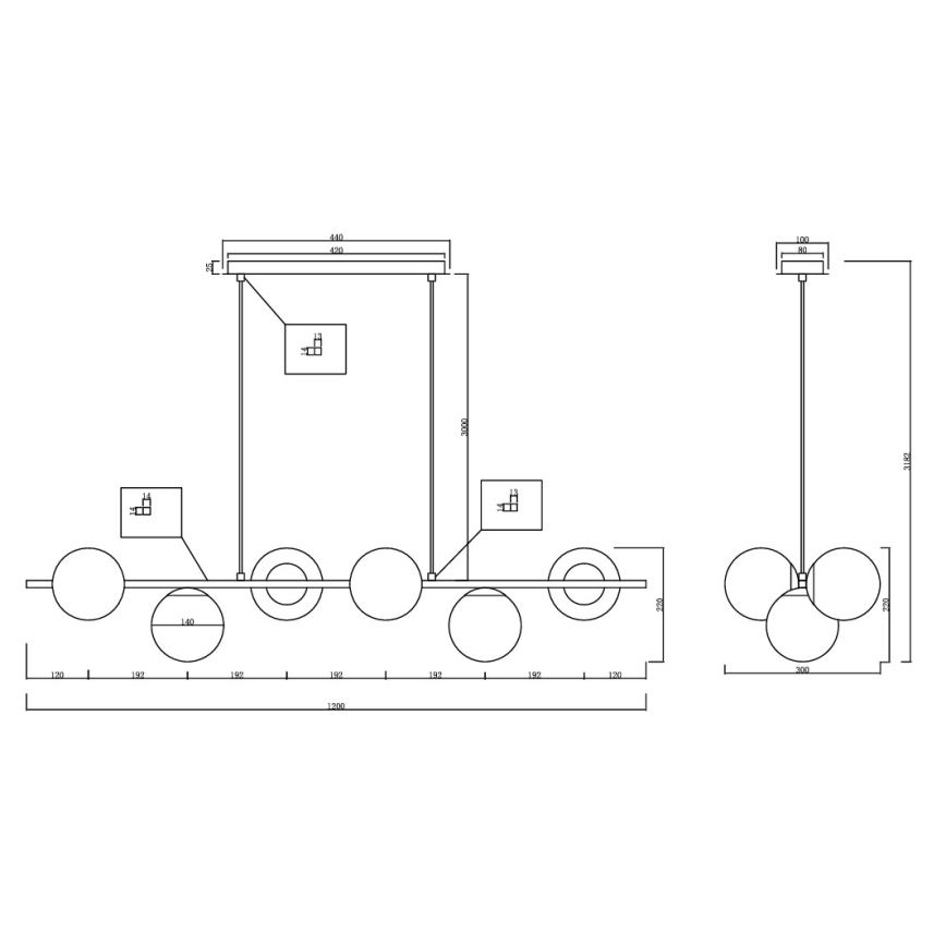 Ondaluce - Żyrandol na lince MONILE 6xE14/10W/230V złoty/biały