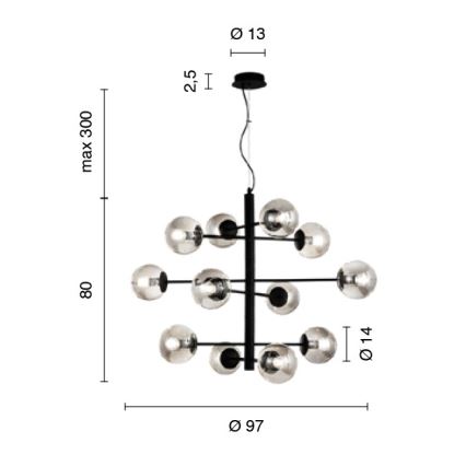 Ondaluce - Żyrandol na linkach ELISEO 12xE14/10W/230V śr. 97 cm złoty/dymny beżowy