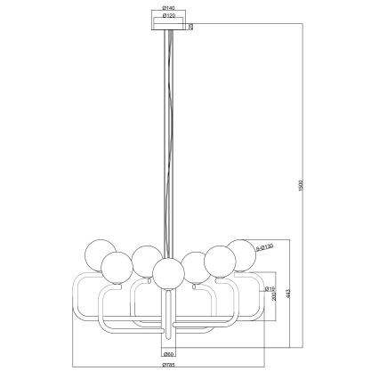 Ondaluce - Żyrandol na przewodzie JEPPY 8xG9/7W/230V śr. 78,5 cm złota/biała