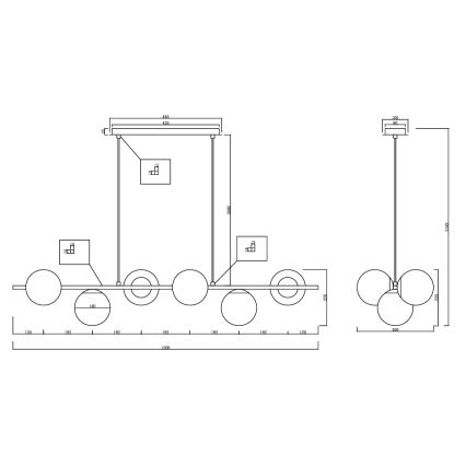 Ondaluce - Żyrandol na przewodzie MONILE 6xE14/10W/230V czarny przydymiony