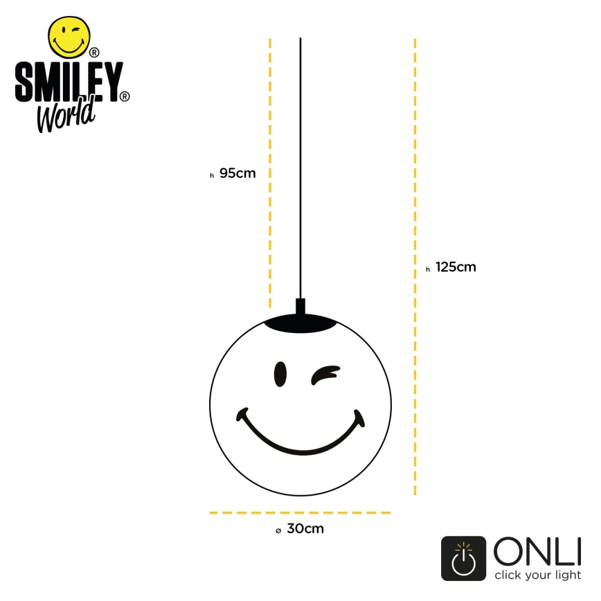 ONLI - Dziecięcy żyrandol na przewodzie SMILEY 1xE27/15W/230V żółty