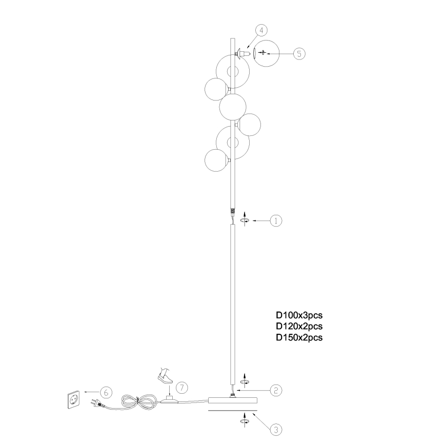 ONLI - Lampa podłogowa PALOMA 7xG9/10W/230V złoty