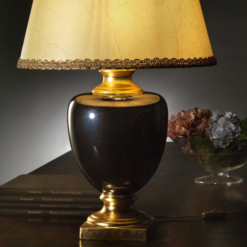 ONLI - Lampa stołowa MOZART 1xE27/22W/230V czarne/złoty 75 cm