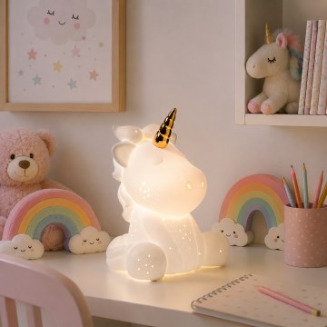 ONLI - Lampa stołowa PORCELLANA 1xE14/6W/230V, 23,5 cm, motyw jednorożca