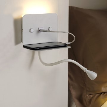 ONLI - LED Elastyczna lampka z półką i USB ładowaniem PLAK LED/1W/230V biała