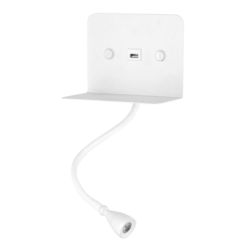 ONLI - LED Elastyczna lampka z półką i USB ładowaniem PLAK LED/1W/230V biała