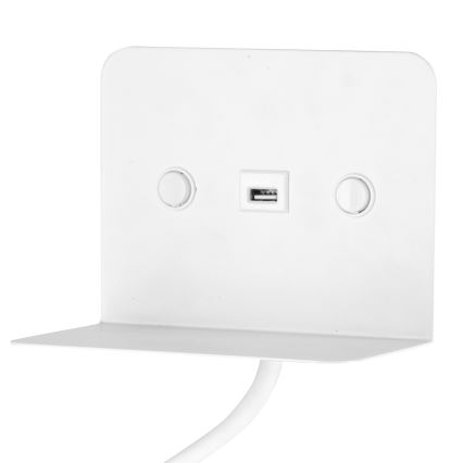 ONLI - LED Elastyczna lampka z półką i USB ładowaniem PLAK LED/1W/230V biała