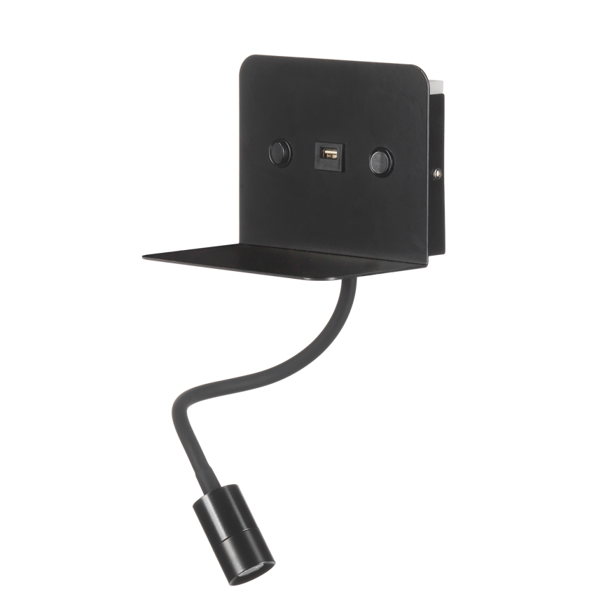 ONLI - LED Elastyczna lampka z półką i USB ładowaniem PLAK LED/1W/230V czarna