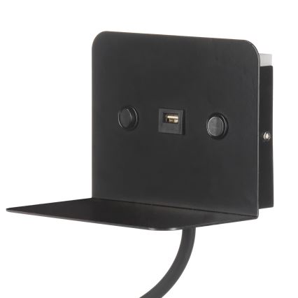 ONLI - LED Elastyczna lampka z półką i USB ładowaniem PLAK LED/1W/230V czarna