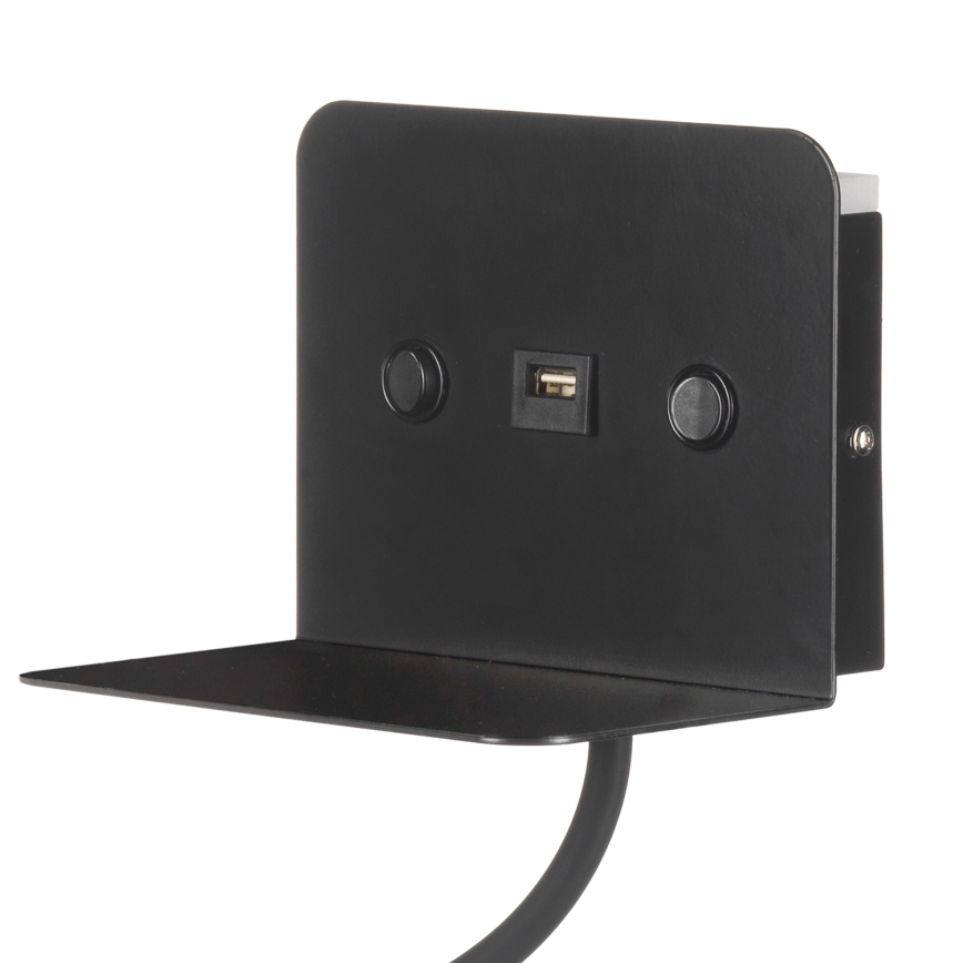 ONLI - LED Elastyczna lampka z półką i USB ładowaniem PLAK LED/1W/230V czarna