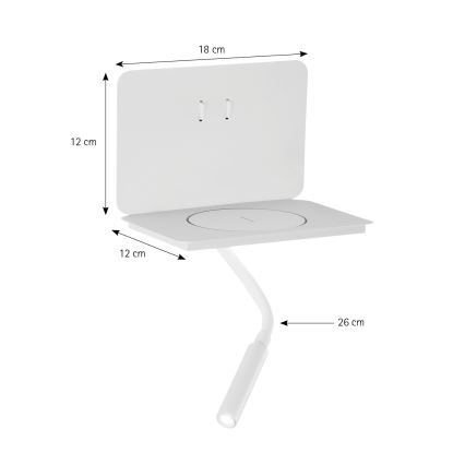 ONLI - LED elastyczna lampka z półką WIK LED/6,5W/230V + LED/3W biała