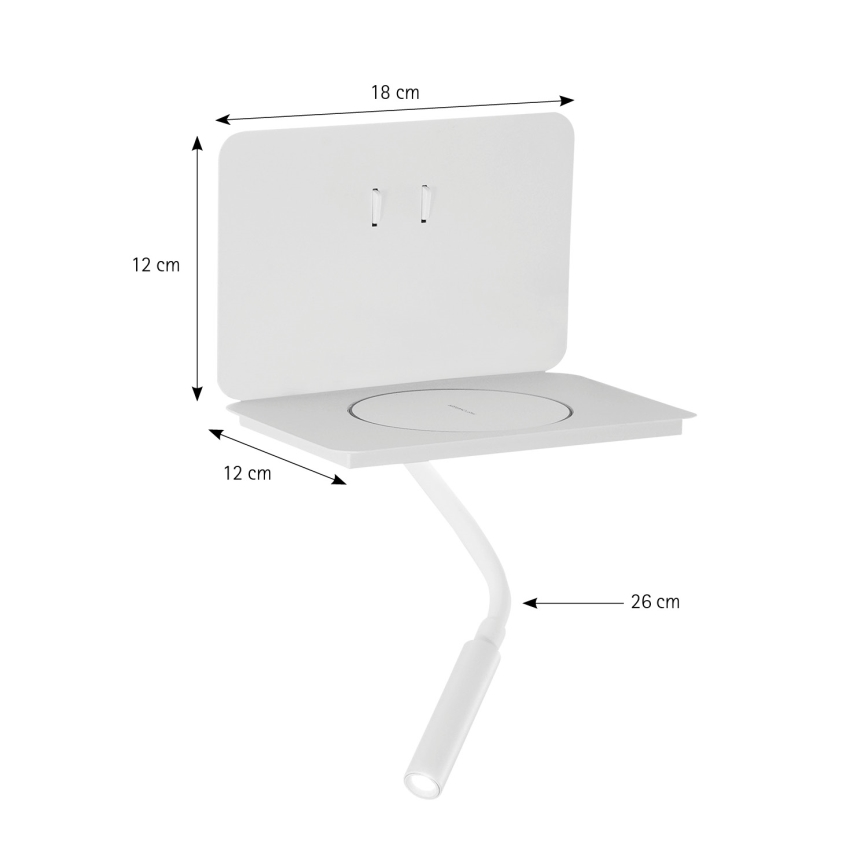 ONLI - LED elastyczna lampka z półką WIK LED/6,5W/230V + LED/3W biała