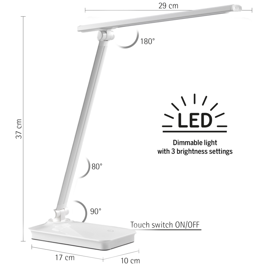 ONLI - Ściemnialna dotykowa lampa stołowa LED ze złączem USB portem DESKI LED/7W/230V 4000K biały