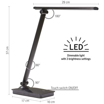 ONLI - LED Lampa stołowa ściemnialna z portem USB DESKI LED/7W/230V 4000K czarny