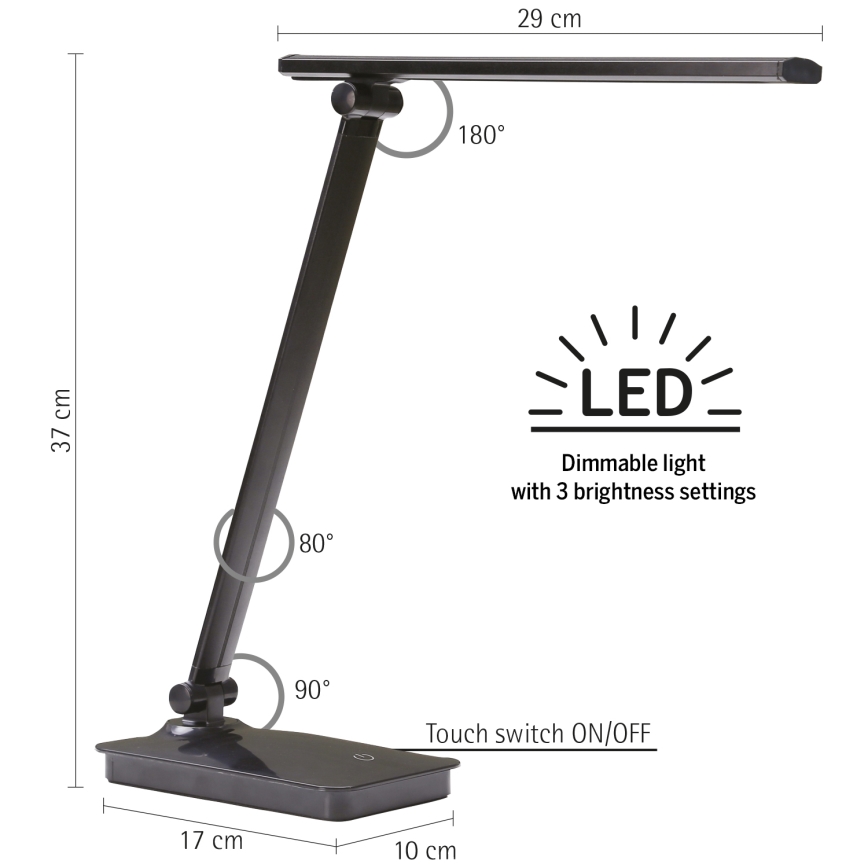 ONLI - LED Lampa stołowa ściemnialna z portem USB DESKI LED/7W/230V 4000K czarny