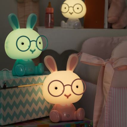 ONLI - ściemnialna dziecięca lampka nocna LED PUPPIES LED/3W/230V 22 cm króliczek/niebieski