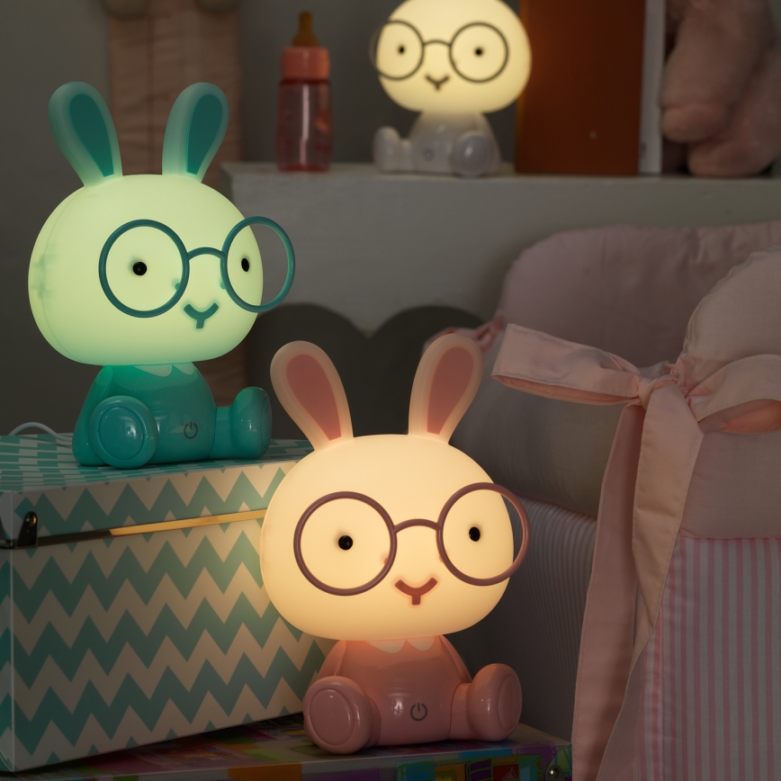 ONLI - ściemnialna dziecięca lampka nocna LED PUPPIES LED/3W/230V 22 cm króliczek/niebieski