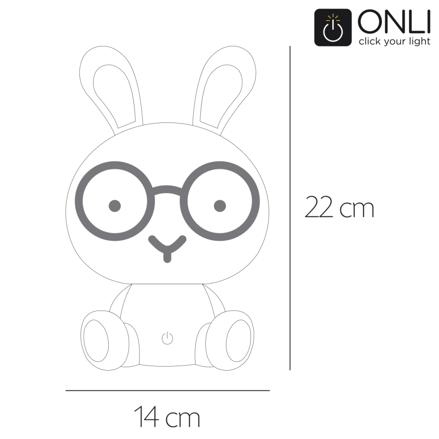 ONLI - ściemnialna dziecięca lampka nocna LED PUPPIES LED/3W/230V 22 cm króliczek/niebieski