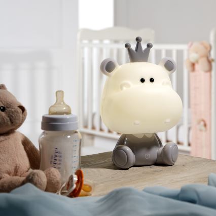 ONLI - Dziecięca lampka nocna LED ściemnialna PUPPIES LED/3W/230V 25 cm hipopotam/szary