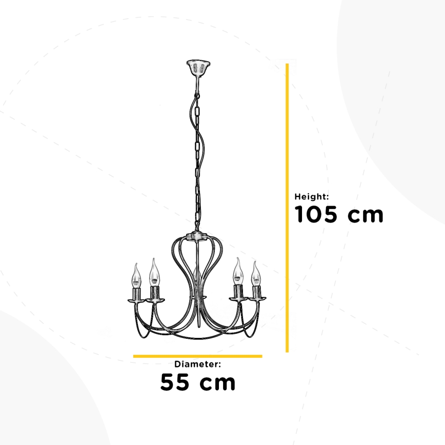 ONLI - Żyrandol na łańcuchu CANDELA 5xE14/6W/230V biały