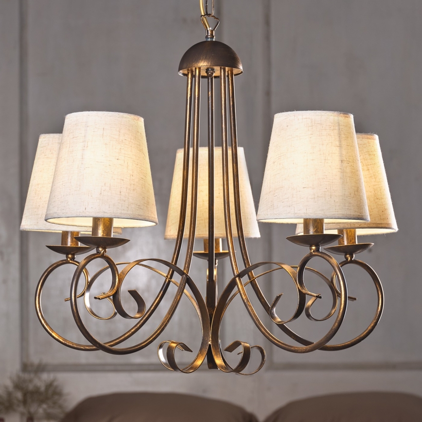 ONLI - Żyrandol na łańcuchu POMPEI 5xE14/6W/230V brąz