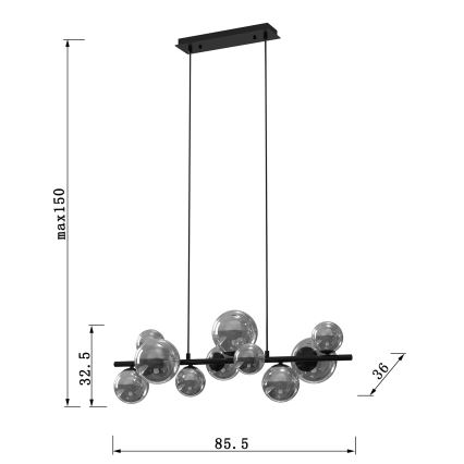ONLI - Żyrandol na lince PALOMA 10xG9/10W/230V czarny/dymny