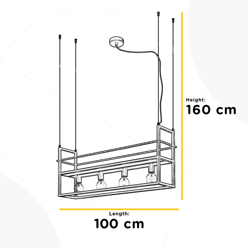 ONLI - Żyrandol na lince z półką JEFFER 4xE27/22W/230V czarny