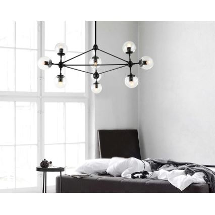 Open Design OR80094 - Żyrandol na pręcie BAO 10xE27/8W/230V śr. 90 cm czarny