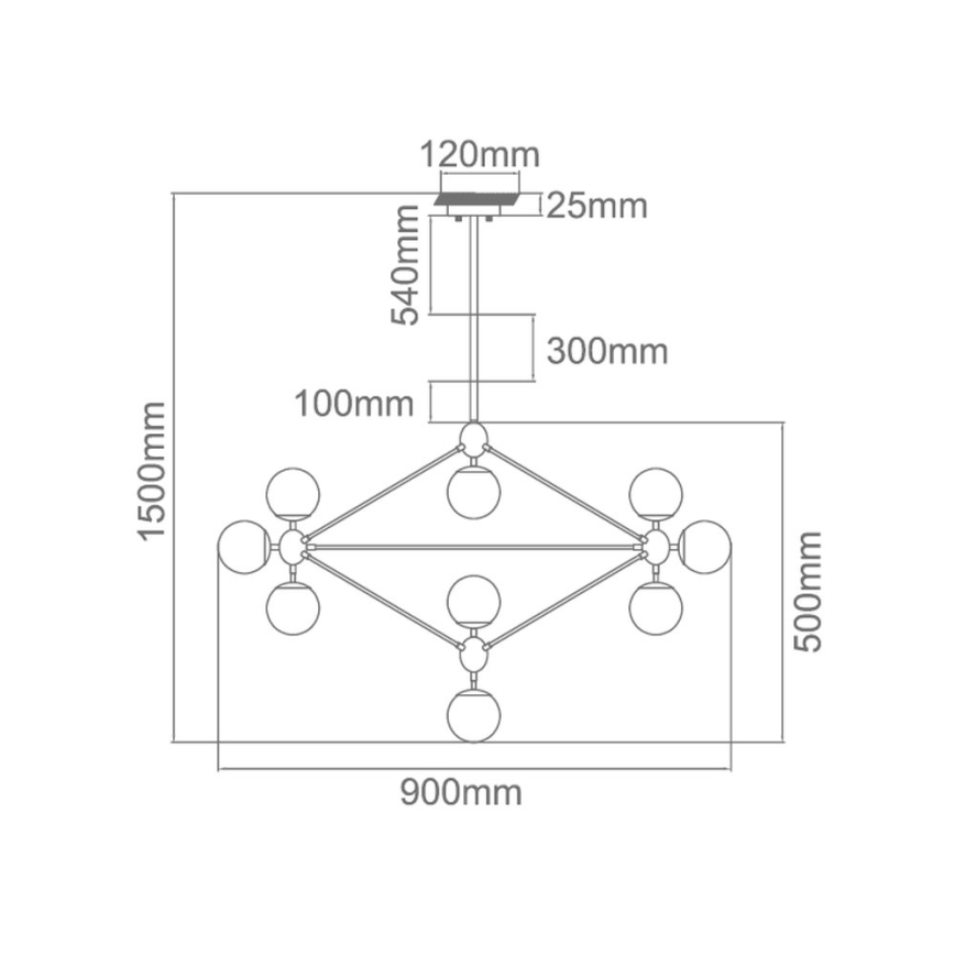 Open Design OR80094 - Żyrandol na pręcie BAO 10xE27/8W/230V śr. 90 cm czarny