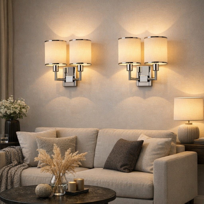 Open Design OR81497 - Kinkiet CASA 2xE14/12W/230V błyszczący chrom/kremowy