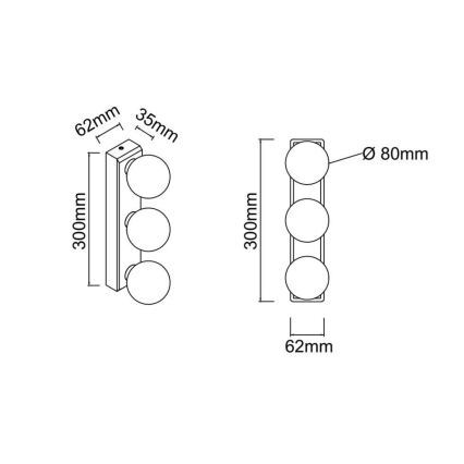 Open Design OR85716 - Kinkiet łazienkowy MERINO 3xG9/8W/230V 30 cm IP44 mosiądz