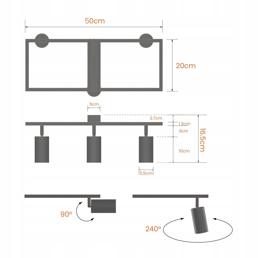 Oprawa punktowa 3xGU10/30W/230V czarna