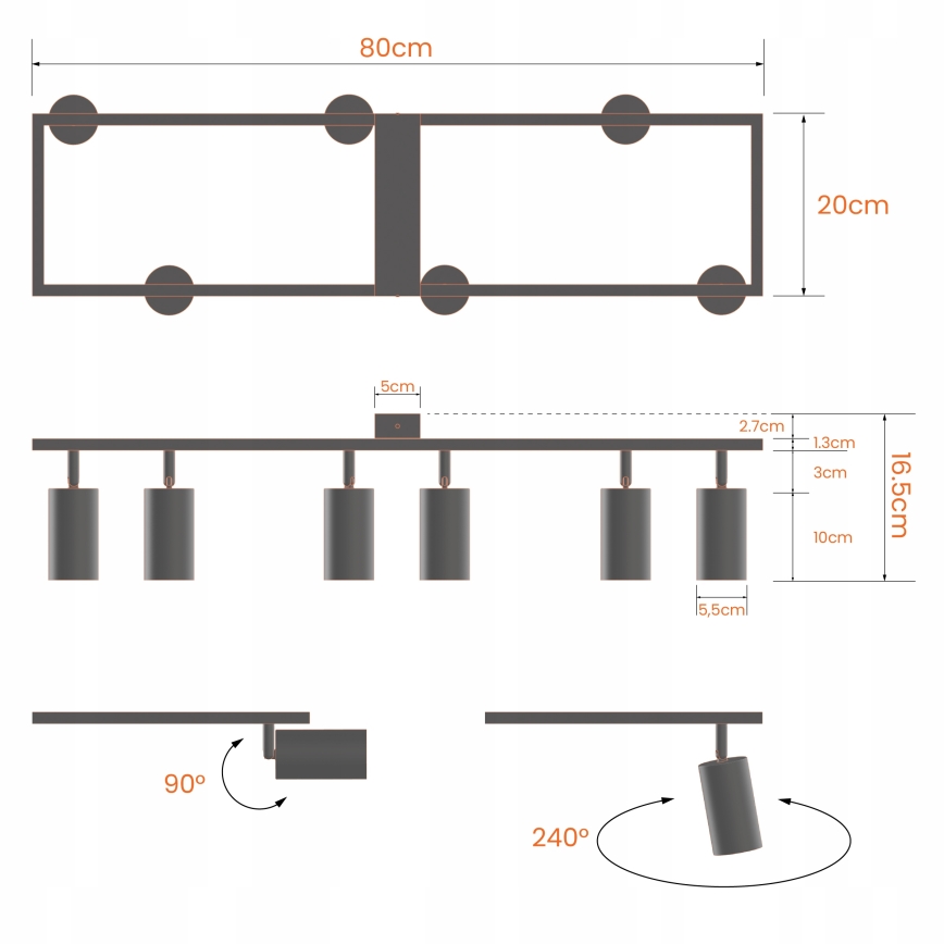 Oprawa punktowa 6xGU10/30W/230V czarna