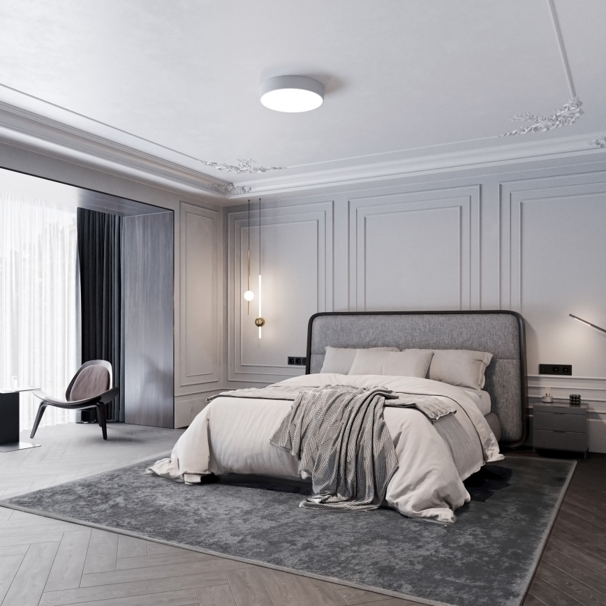 Oprawa sufitowa do łazienki z czujnikiem CLEO 4xE27/24W/230V, śr. 50 cm, IP54, szara