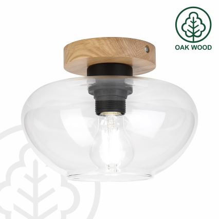 Oprawa sufitowa FLO WOOD 1xE27/15W/230V dąb/przezroczysta śr. 22 cm