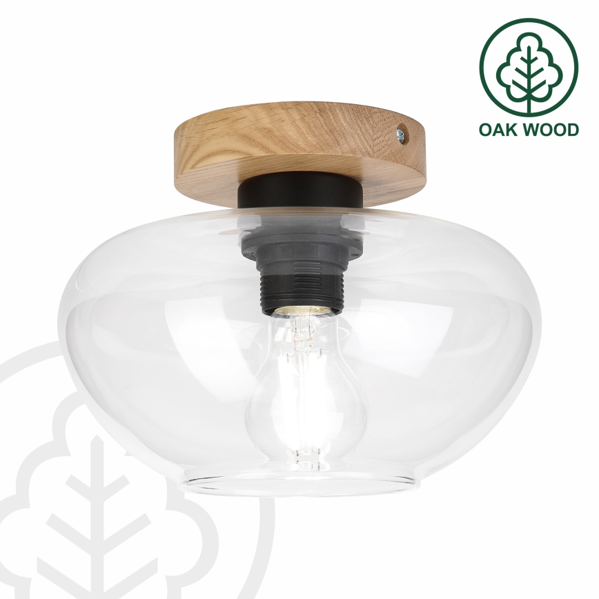 Oprawa sufitowa FLO WOOD 1xE27/15W/230V dąb/przezroczysta śr. 22 cm
