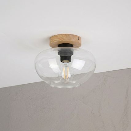 Oprawa sufitowa FLO WOOD 1xE27/15W/230V dąb/przezroczysta śr. 22 cm