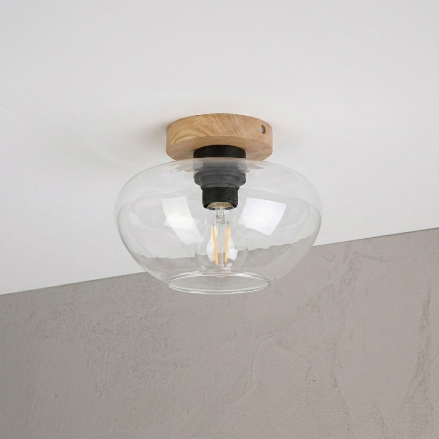 Oprawa sufitowa FLO WOOD 1xE27/15W/230V dąb/przezroczysta śr. 22 cm