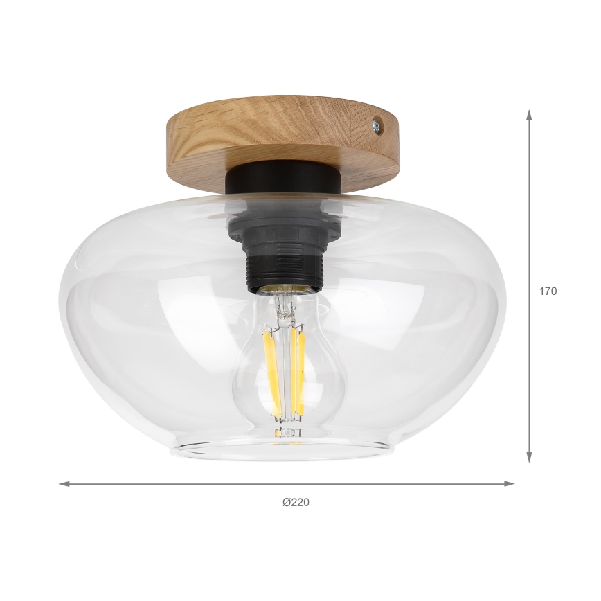 Oprawa sufitowa FLO WOOD 1xE27/15W/230V dąb/przezroczysta śr. 22 cm