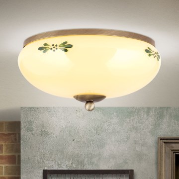 Oprawa sufitowa LANDHAUS 2xE27/60W/230V, śr. 28 cm, brązowa/beżowa/zielona
