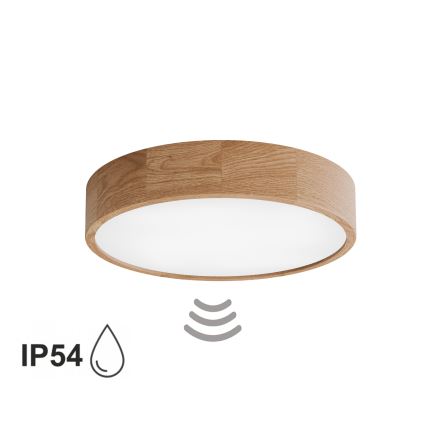 Oprawa sufitowa łazienkowa z czujnikiem CLEO, 4x E27/24W/230V, śr. 47,5 cm, IP54, dąb
