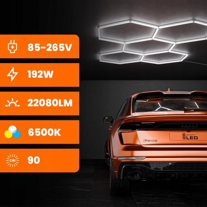 Oprawa sufitowa LED HEXAGON LED/192W/85-265V 6500K 298x209 cm CRI 90 IP54 biała