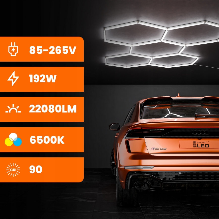 Oprawa sufitowa LED HEXAGON LED/192W/85-265V 6500K 298x209 cm CRI 90 IP54 biała