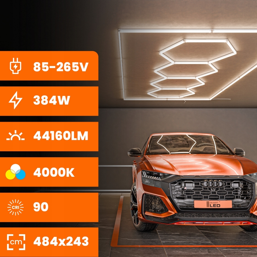 Oprawa sufitowa HEXAGON LED/384W/85-265V 4000K 484x243 cm CRI 90 IP54 biała