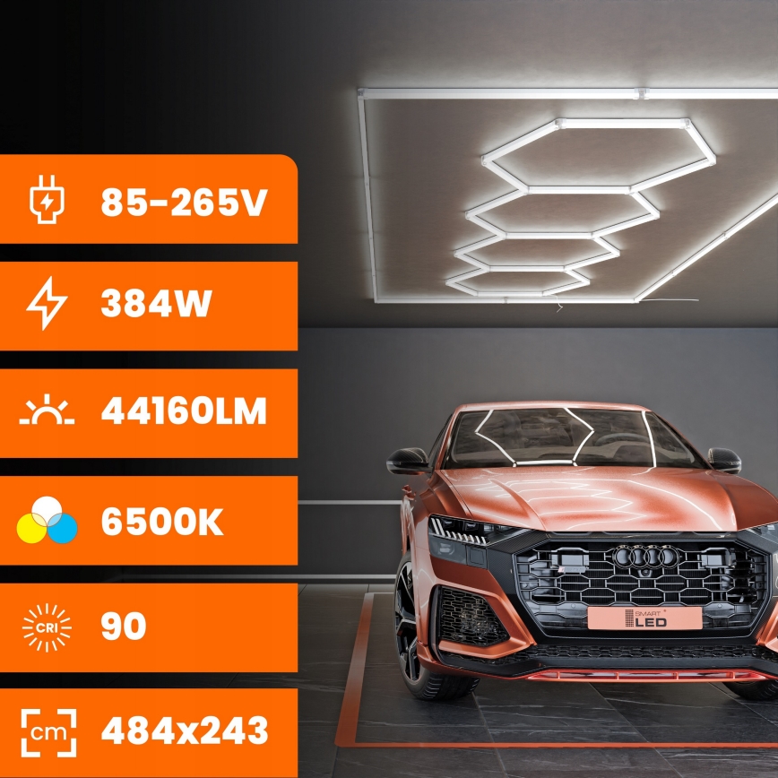 Oprawa sufitowa LED HEXAGON LED/384W/85-265V 6500K 484x243 cm CRI 90 IP54 biała