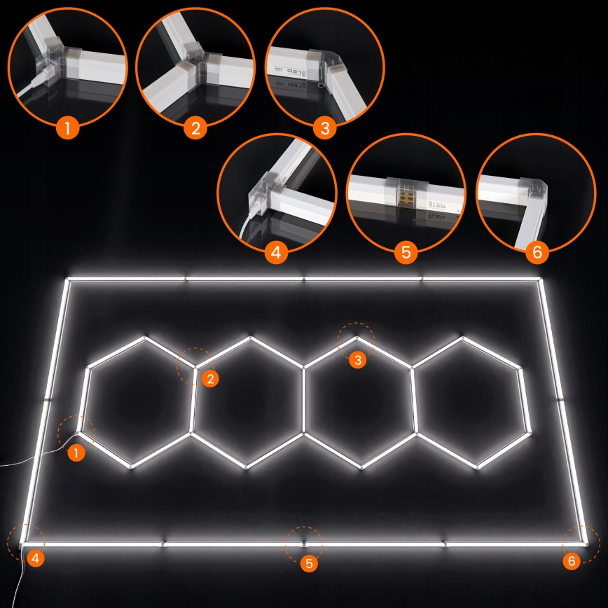 Lampa sufitowa LED HEXAGON LED/426W/85-265V 6500K 484x243 cm CRI 90 IP44 biała
